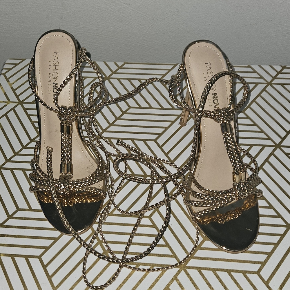 Fashion Nova Gold Strappy Women's Sandals